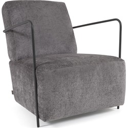 Kave Home - Gamer fauteuil in grijze chenille en metaal met zwarte afwerking