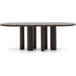 Kave Home - Ovale Mailen-tafel in essenfineer met donkere afwerking Ø 220 x 105 cm