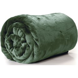 Enzo Fleece deken/plaid - pesto groen - polyester - 130 x 180 cm - Plaids