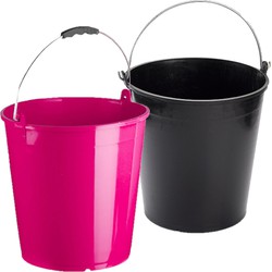 Roze en zwarte schoonmaakemmers/huishoudemmers set 15 liter en 32 x 31 cm - Emmers
