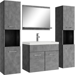 Badplaats Badkamermeubel Set Montreal XL 60 x 35 cm - Grijs - Badmeubel met spiegel en zijkasten