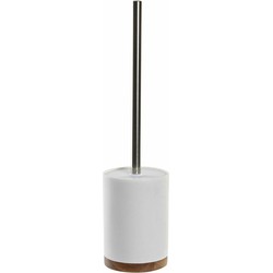 WC/Toiletborstel in houder wit keramiek/acacia hout - 41 x 10 cm - Toiletborstels
