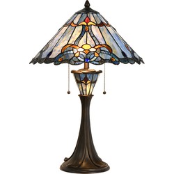 LumiLamp Tiffany Tafellamp  Ø 40x61 cm Blauw Glas Tiffany Bureaulamp