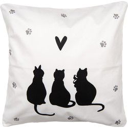 Clayre & Eef Kussenhoes Wit Zwart Polyester Katten