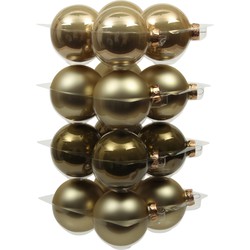 16x stuks glazen kerstballen dusky lime goud/groen tinten 8 cm mat/glans - Kerstbal