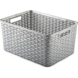 Plasticforte Opbergmand - Kastmand - rotan kunststof - zilver - 18 Liter - 29 x 39 x 20 cm - Opbergmanden