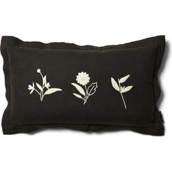 Riviera Maison kussenhoes, Kussensloop 50x30, Sierkussen bloemenprint - RM Zephyrus Pillow Cover - Zwart - Linnen
