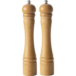 Set van 2x stuks pepermolens/zoutmolens hout beige 30 cm - Peper en zoutstel