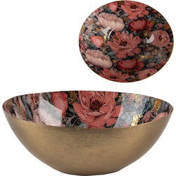 Clayre & Eef Decoratie schaal 16x14x6 cm Goudkleurig Roze Metaal Bloemen