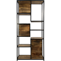 HSM Collection-Open Vakkenkast Levels-78x35x178-Naturel/Zwart-Mango/Metaal