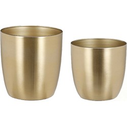 Plantenpot/Bloempotten set - 2x stuks - metaal - goud - D13 en D16 cm - Plantenpotten