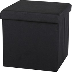 Urban Living Poef/hocker - opbergbox zit krukje - zwart - linnen/mdf - 37 x 37 cm - opvouwbaar - Poefs