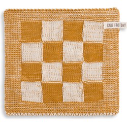 Knit Factory Gebreide Pannenlap Block - Ecru/Oker - 23x23 cm