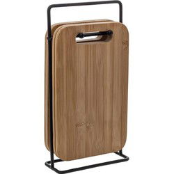 5Five Broodplankjes met houder - 4x stuks - 15 x 6,5 x 26 cm - bamboe - Snijplanken