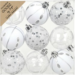 Inge Christmas Goodz kerstballen - 9x - 6 cm - kunststof - zilver/wit - Kerstbal