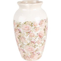 Clayre & Eef Vaas Ø 21x37 cm Beige Roze Keramiek Rozen