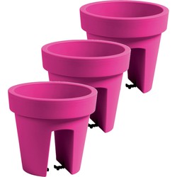 3x stuks balkon plantenpot/bloempot fuchsia roze 5 liter kunststof D25 x H22.5 cm - Plantenpotten