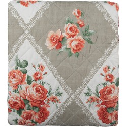Clayre & Eef Bedsprei  240x260 cm Grijs Roze Katoen Polyester Rechthoek Bloemen Sprei