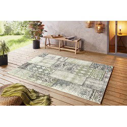 Laagpolig Vintage Patchwork vloerkleed - Symi - Binnen en buitenkleed - Groen - 200x290 cm