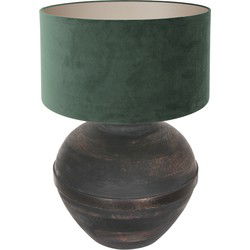Anne Lighting - tafellamp - Lyons - zwart - hout stof - Ø 40cm - E27 - 3473ZW