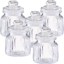 Zeller Voorraadpot - 5x - glas - 600ml - relief - 11x14,5 cm - rond - Voorraadpot