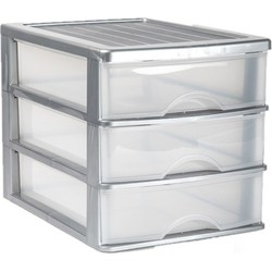 Ladeblok/bureau organizer met 3 lades grijs/transparant L 35,5 x B 27 x H 26 cm - Ladeblok