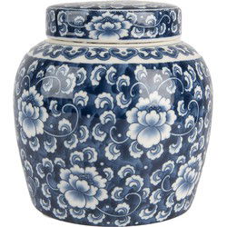 Clayre & Eef Vaas met Deksel Ø 13x13 cm Blauw Keramiek