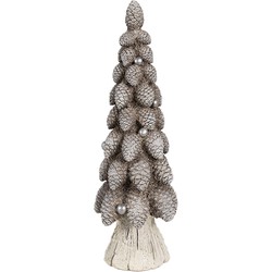 Clayre & Eef Decoratie Beeld Kerstboom Ø 8x24 cm Bruin Wit Kunststof