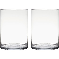 2x stuks transparante home-basics cylinder vorm vaas/vazen van glas 25 x 18 cm - Vazen