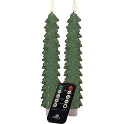 Anna's Collection LED dinerkaars - 2x - groen - kerstboom - 23 cm - LED kaarsen
