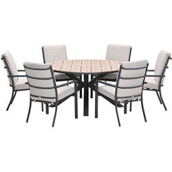 Garden Impressions Senja tuinset 7-delig desert sand - Tulli tuintafel Ø148x75 cm light teak vironwood