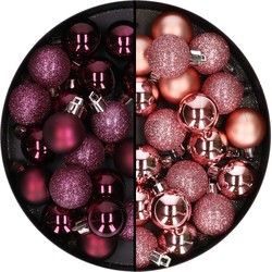 40x stuks kleine kunststof kerstballen aubergine paars en roze 3 cm - Kerstbal