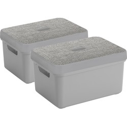 Sunware Opbergbox/mand - lichtgrijs - 5 liter - met deksel - set van 2x stuks - Opbergbox