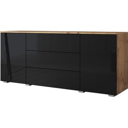 Meubella Dressoir Pure - Zwart - Eiken - 150 cm