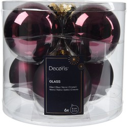 Kerstbal glas d8 cm donker mauve 6st