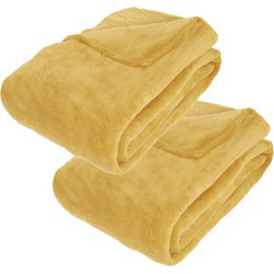 2x Stuks grote Fleece deken/fleeceplaid oker geel 180 x 230 cm polyester - Plaids