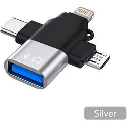 Elough- 3 In 1 - Usb3.0 - Data Reader / Transfer Micro/Type C/Bliksem Converter Voor Usb Disk Mouse - Smart Cardreader Voor Iphone Samsung Tablet Ipad - Zilver