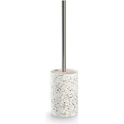 Zeller Luxe Toiletborstel in houder - wit - Terrazzo design - keramiek - 42 x 10 cm - Toiletborstels