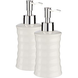 2x stuks zeeppompje/zeepdispenser parelwit keramiek 18 cm - Zeeppompjes