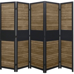 LW Collection LW Collection Kamerscherm 5 panelen hout zwart bruin 170x200cm - paravent - scheidingswand