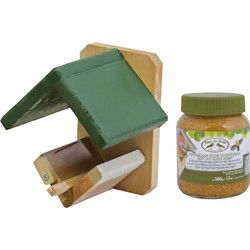 Vogelhuisje/voederhuisje/pindakaashuisje hout met groen dakje 16 cm inclusief vogelpindakaas - Vogelhuisjes