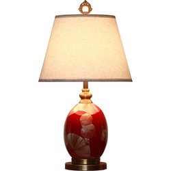 Fine Asianliving Oosterse Tafellamp Porselein Goud Rood met Kap