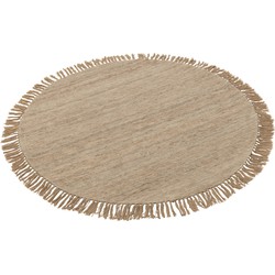 J-line - Tapijt Rond+franjes Tweekleurig Weefsel Wol Beige Small - 150x150x2cm