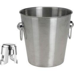 Champagne set - 1x champagnekoeler/ijsemmer en 1x fles stopper/afsluiter - RVS - IJsemmers