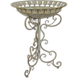 AN IRON BIRD BATH ON STAND