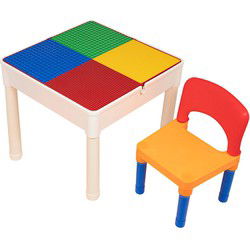 Decopatent® - Kindertafel met 1 Stoeltje - Speeltafel met bouwplaat en vlakke kant - Geschikt voor Lego® & Duplo® Bouwstenen