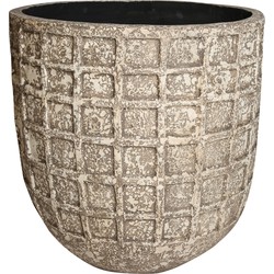 PTMD Jitta grijze pot keramiek rond met geblokt design - 60x60x60