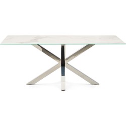 Kave Home - Argo tafel afgewerkt in porselein Iron Moss en roestvrijstalen poten 200 x 100 cm