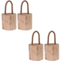 4x Deurstoppers/raamtouw teak hout 14 cm - Deurstoppers