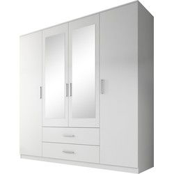 Meubella - Kledingkast Savona - Wit - 200 cm - Met spiegel